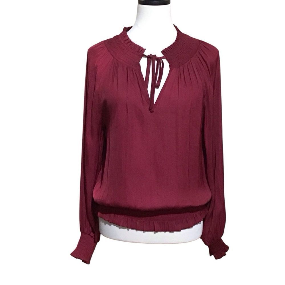 TCEC Burgundy Peasant Boho‎ Blouse S NWT
